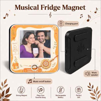 Personalized Raksha Bandhan Gift Customized Music Fridge Magnet with USB-C Rechargeable Sibling Blessing Gift for Bhaiya Behen Rakhi Surprise for Sister